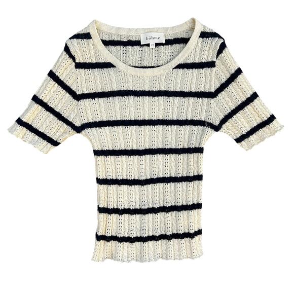 Bohme NWOT $48 Meggie Striped Crochet Sweater XS Preppy Cottage Fisherman - Picture 1 of 6